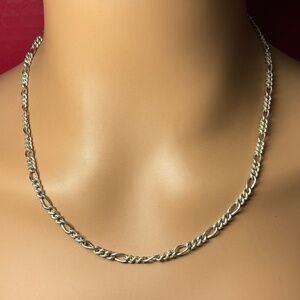 Sterling Silver Figaro Chain. 19.5 inches long